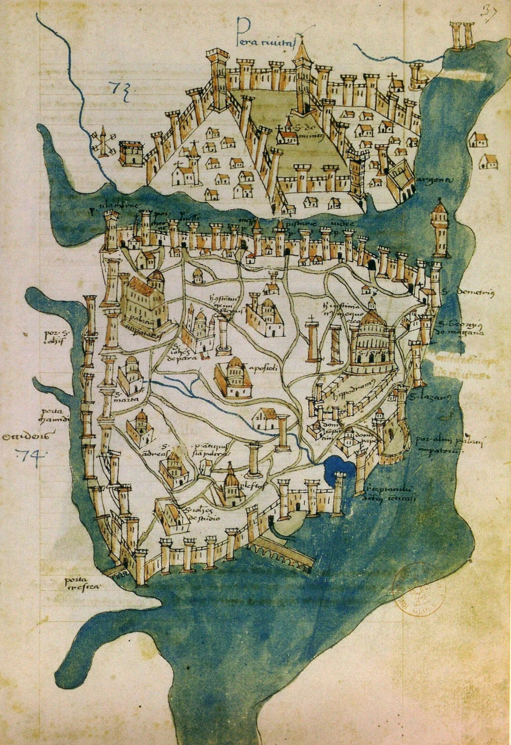 Кристофоро Буондельмонти. Liber insularum Archipelagi. Карта Константинополя. 1422 год.