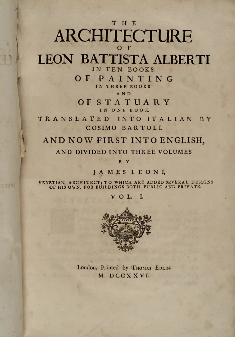 Леон Баттиста Альберти. De Re Aedificatoria. Титульный лист английского издания. 1452