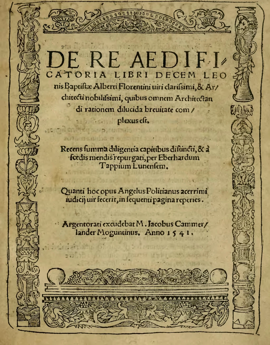 Леон Баттиста Альберти. De Re Aedificatoria. Титульный лист. 1541