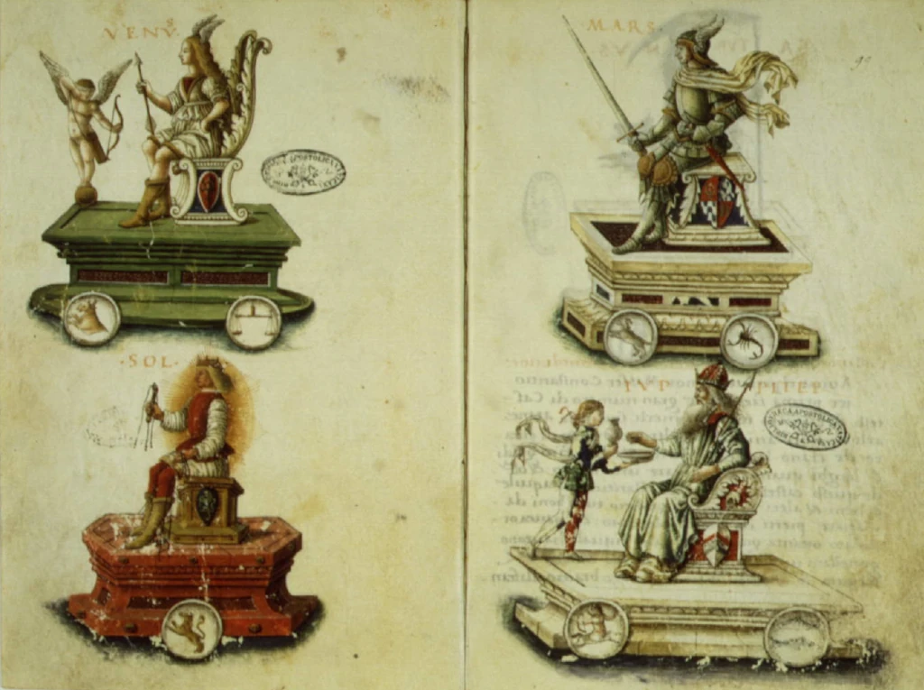 Леонардо да Колле (Lionardo da Colle). Иллюстрация свадебных платформ Костанцо Сфорца и Камиллы Арагонской. 1475