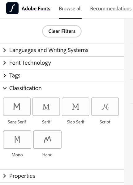 Классификация Adobe Fonts